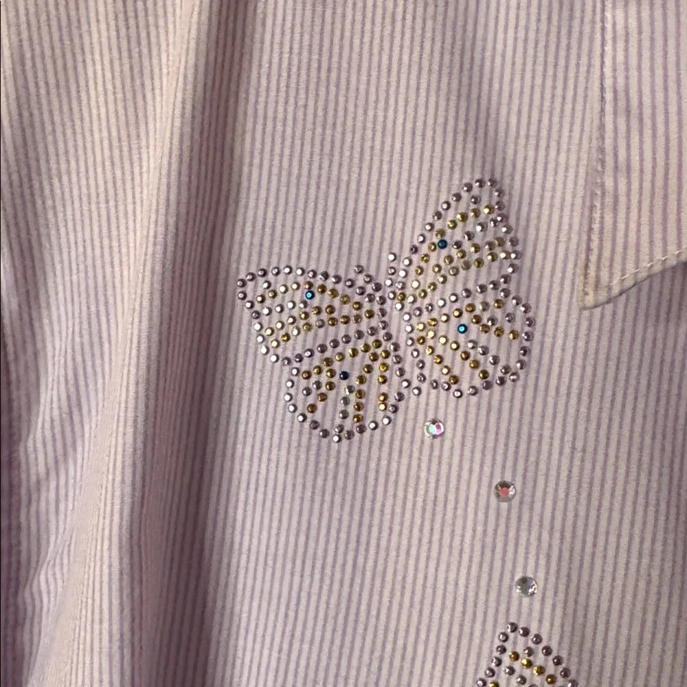 Tia Designs Lavender Stripe Button-Down Shirt with Rhinestone Butterfly Accents - Picture 8 of 8
